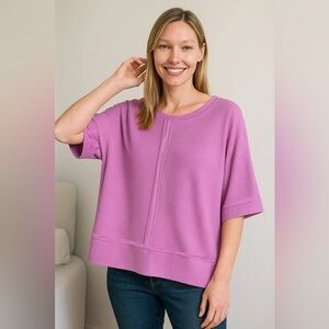 Zenana Ribbed Boat Neck 3/4 Sleeve Top
